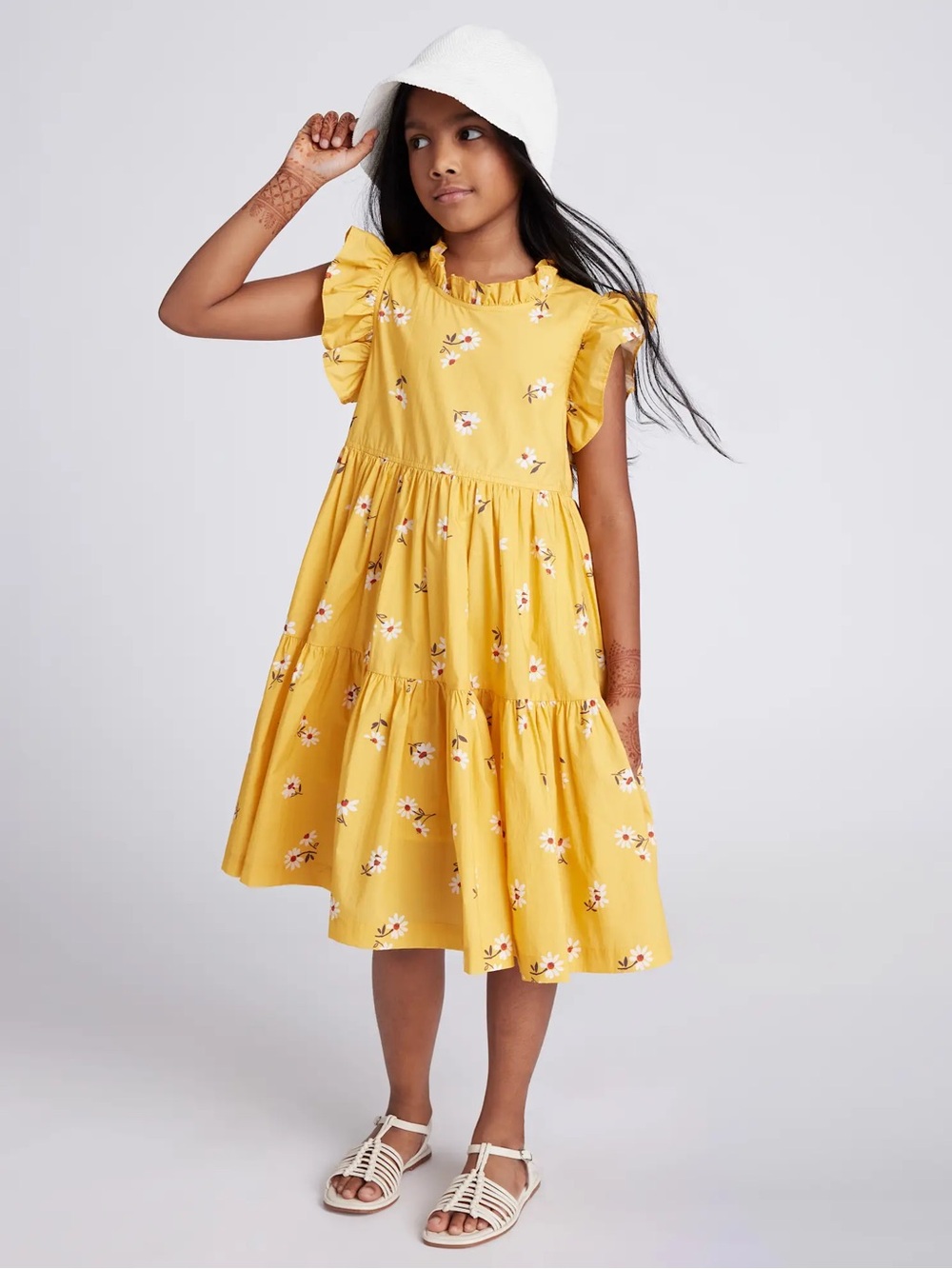 Quince Girls 100% Cotton Poplin Ruffle Sleeve Dress Size 12 - C11-746